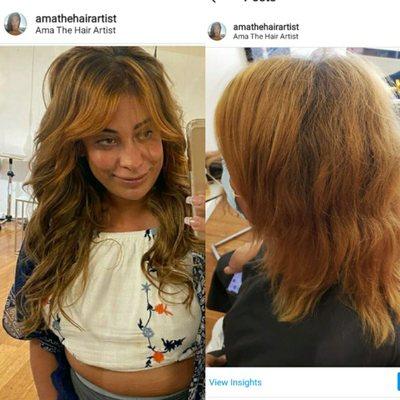 Before & After/ Service: Extentions, Color & Haircut w/ Thermal Styling. By Artist Ama. @AmaTheHairArtist IG & FB