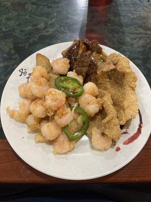 Jalapeño shrimp catfish pepper steak