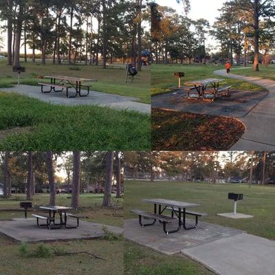 4 picnic tables with grill