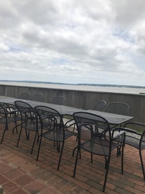 Patio seating with a relaxing view of the James river