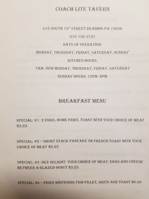 Breakfast menu