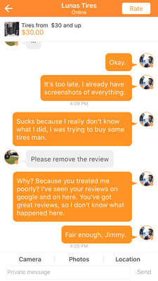 Then, he tried to change his review and remove the poorly worded stuff. Told him I had screenshots, so the beg for mercy says it all.