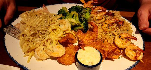 Shrimp Alfredo, Coconut Shrimp, & Shrimp Skewers