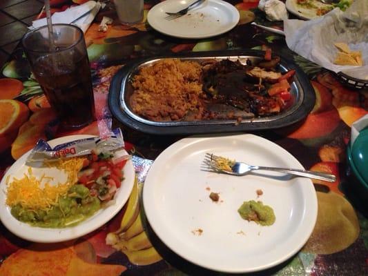 Chicken fajitas w/ rice & beans.