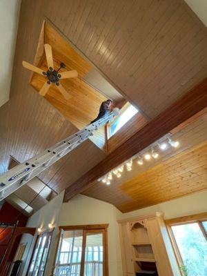 Ceiling staining and clear lacquer coat