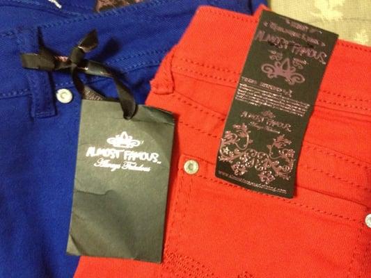 Almost Famous brand skinny jeans. Royal Blue & Red $ 24.99 in store $5 bucks off for $20 a pair