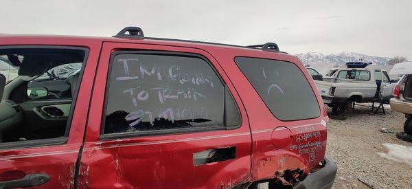 Sometimes there are funny and/or sad messages on the cars.