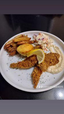 Fresh catfish/Cole slaw Hand cut fries