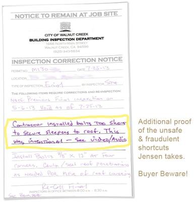 Additional proof of the unsafe & fraudulent shortcuts Jensen takes.  Buyer Beware!