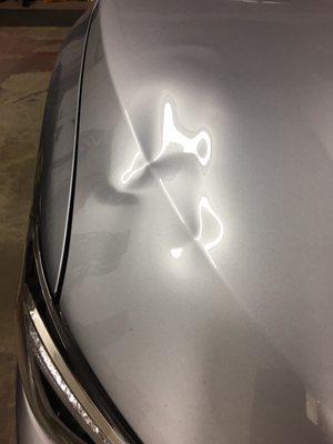 Subaru WRX hood repair (before)