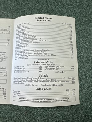 sandwich menu