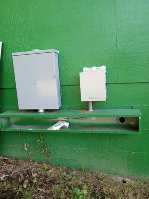 Outdoor 100amp panel, with a manual transfer switch for generator hook-up.