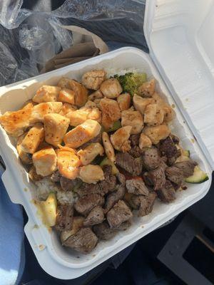 Chicken and steak habachi dinner