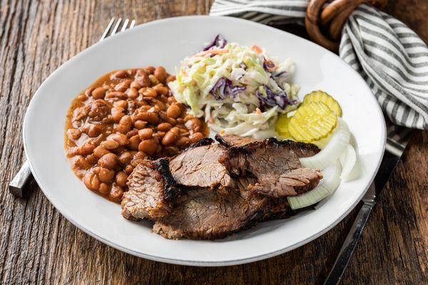 Brisket with Green Beans and Coleslaw