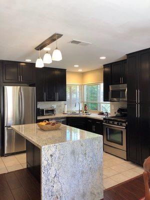 New kitchen with Waterfall island