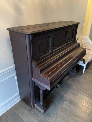 420 pound upright piano delivery. Looks great in the new location!