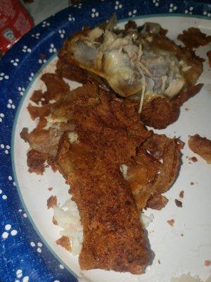 Dry chicken burnt skin , looks like deep Cajun not southern fried! What is this trash?