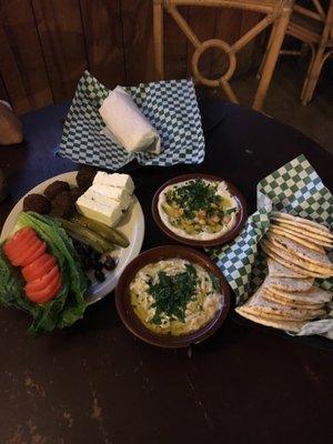 Appetizer Sampler Plate with hummus, babaganouj, labneh & falafel ...