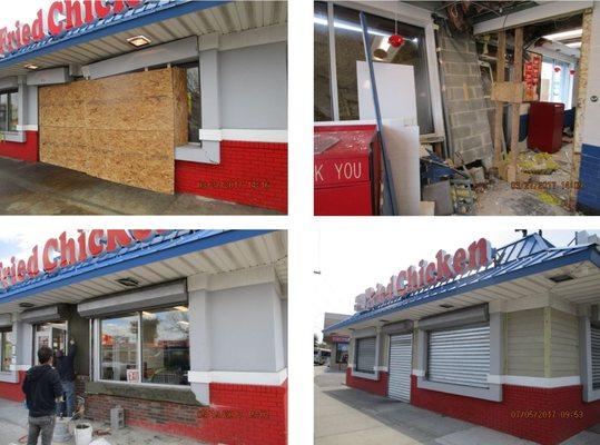 Emergency shoring and restoration of commercial restaurant following car crash.