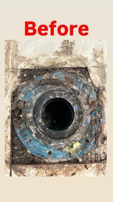 Clogged drain and broken toilet flange