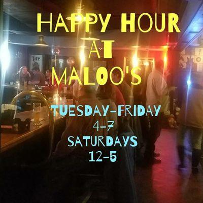 Happy Hour at Maloo's featuring $2.25 Drafts, $4.00 Glasses of Wine & More! # happyhour #maloosparkcircle