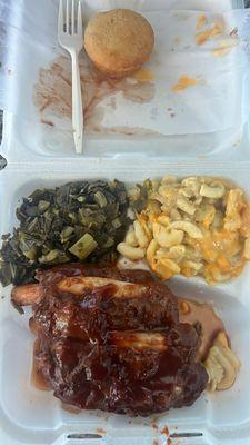 Rib Plate w/ greens & Mac and cheese