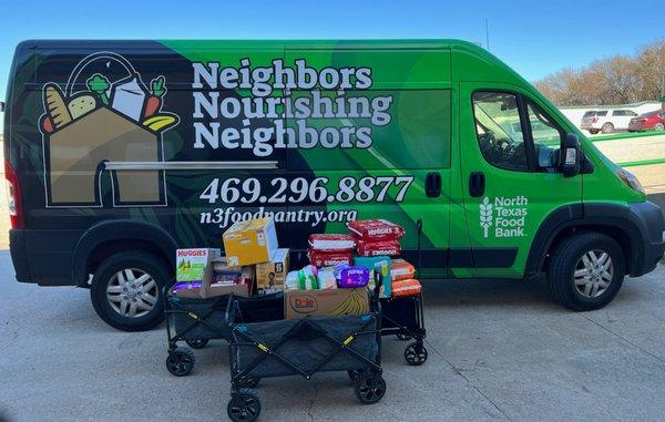 Approximately 50% of our food comes from donations from our community; churches, businesses, individuals and other organizations.