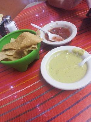 Chips and salsa. Skimpy on the chips, but delicious.