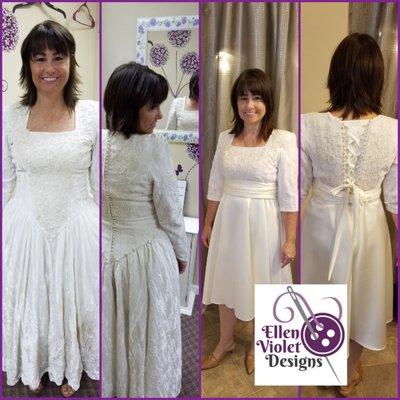 Wedding dress remakes. We love them! Call Ellen to restyle yours.