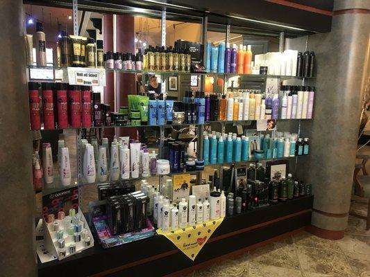 We carry a variety of brands on our retail shelves including Matrix, Moroccanoil, Paul Mitchell, Milkshake, WetBrush, and Fatboy.