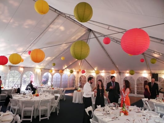 Fully set up and decorated reception tent (photo credit: Melissa Hoberg)