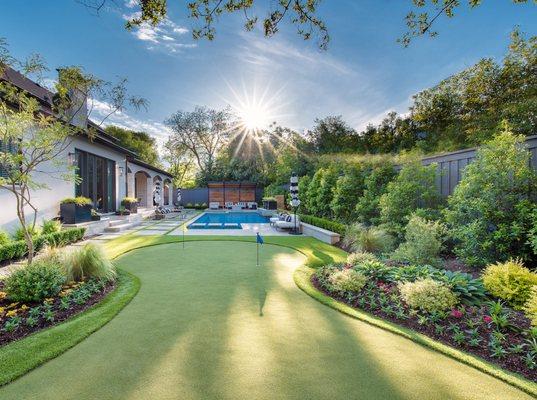 Back Yard Design, Putting Green, Synthetic Turf, Pool