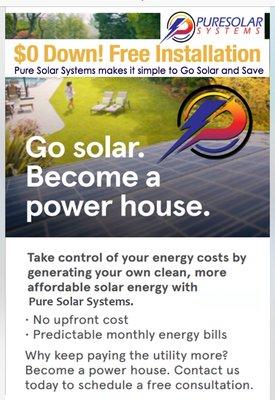 Want to go solar with no upfront costs?   Puresolarsystemsmd.com