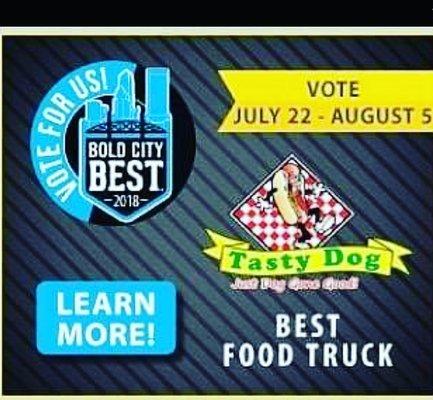 Please show your Appreciation For Tasty Dog by voting in the Bold City Best Food Truck competition. They are currently in the top 5 !!!!