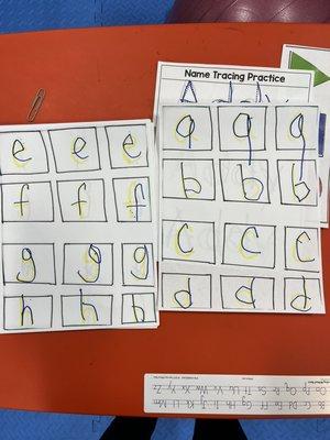 Practicing lowercase letters!