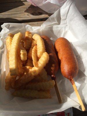 Corn dogs and French fries