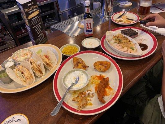 Fish taco and seafood with steak and boneless wings