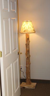 Rustic cedar log lamp from a log harvested in northern Michigan, USA.