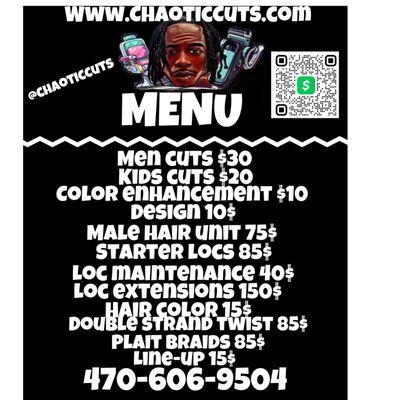 Chaotic Cuts Menu