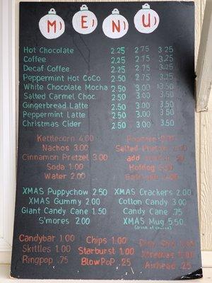 Menu & prices at concession stand