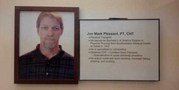 One of their physical therapists with credentials and information in the front lobby.