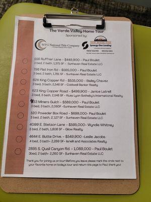 The Verde Valley Home Tour line up 3-5-24