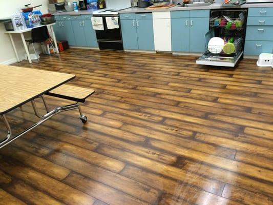 Sparkling clean kitchen from a school.