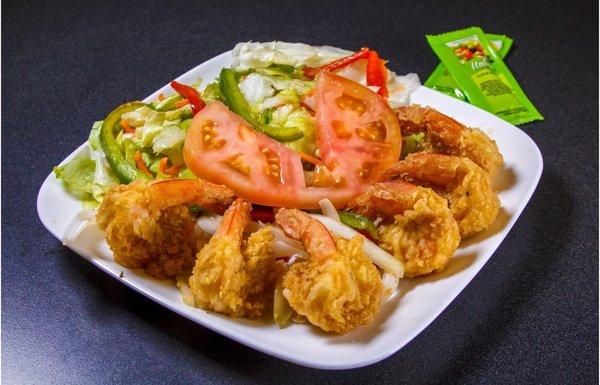 Fried shrimp salad