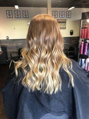 Blonde balayage on natural red hair