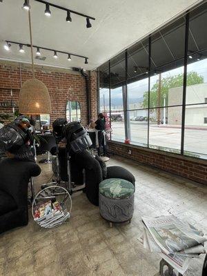 Bright open salon with lots of space and light, views of the hills over Altadena/Hastings Ranch.