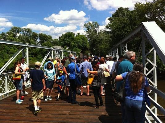 Walking tour at the bridge. This 1889 swing bridge replaced the earlier 1744 oak draw bridge. Historic New Bridge Landing.