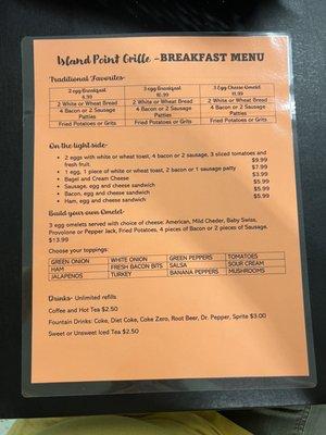 Breakfast menu