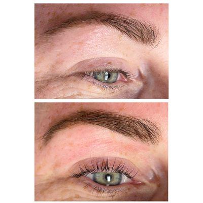 Lash lift + tint   & Brow wax + tint.