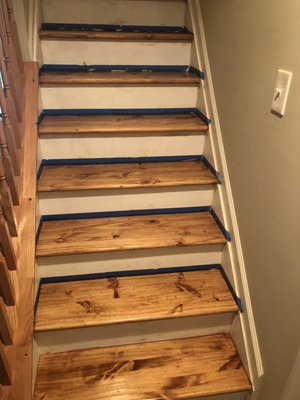 Progress Picture - stripping and re-staining the stairwell.